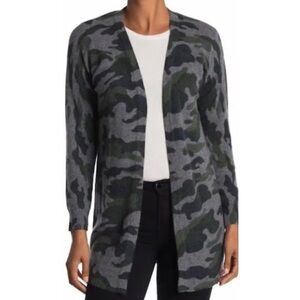 MAGASCHONI Cashmere Camo Open Front Cardigan in Olive Camo Size L